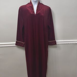Vtg. Jasmine Rose Velvet Velour Burnt Out Burgundy Housecoat Robe Sz L Preppy